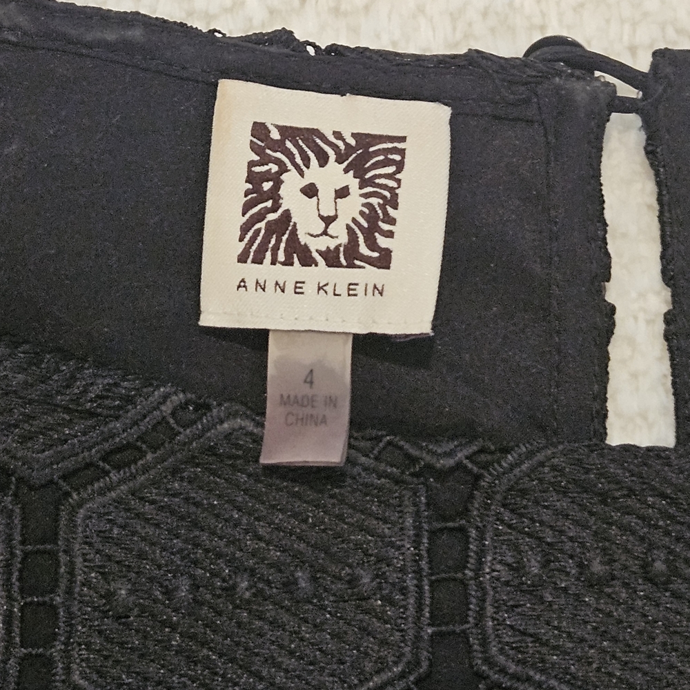 Anne Klein Black Hexagon Lace Long Sleeve Blouse Minimalist Business Casual Work - Picture 4 of 8